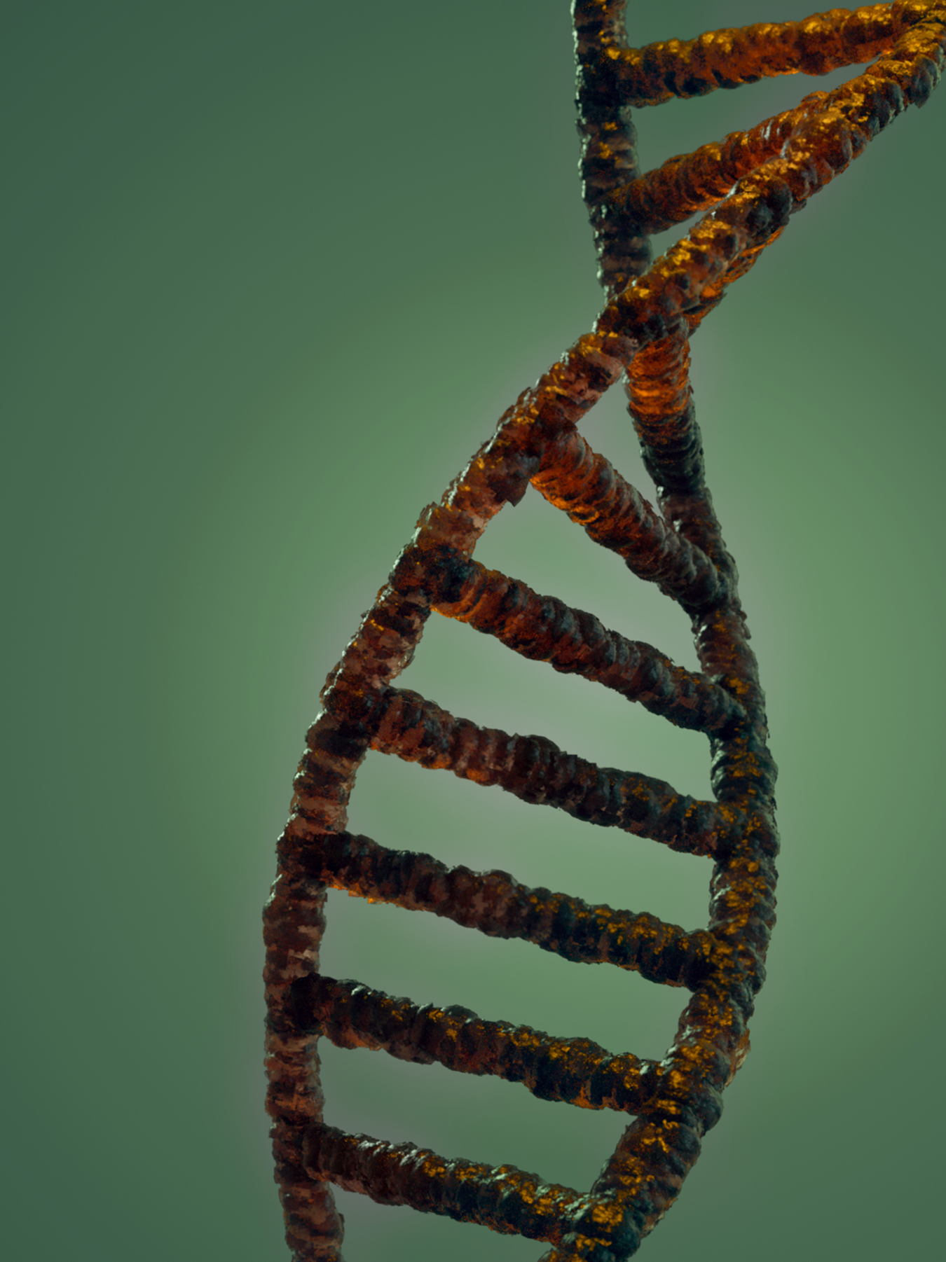 Image of a red DNA Strand Dark Green Background